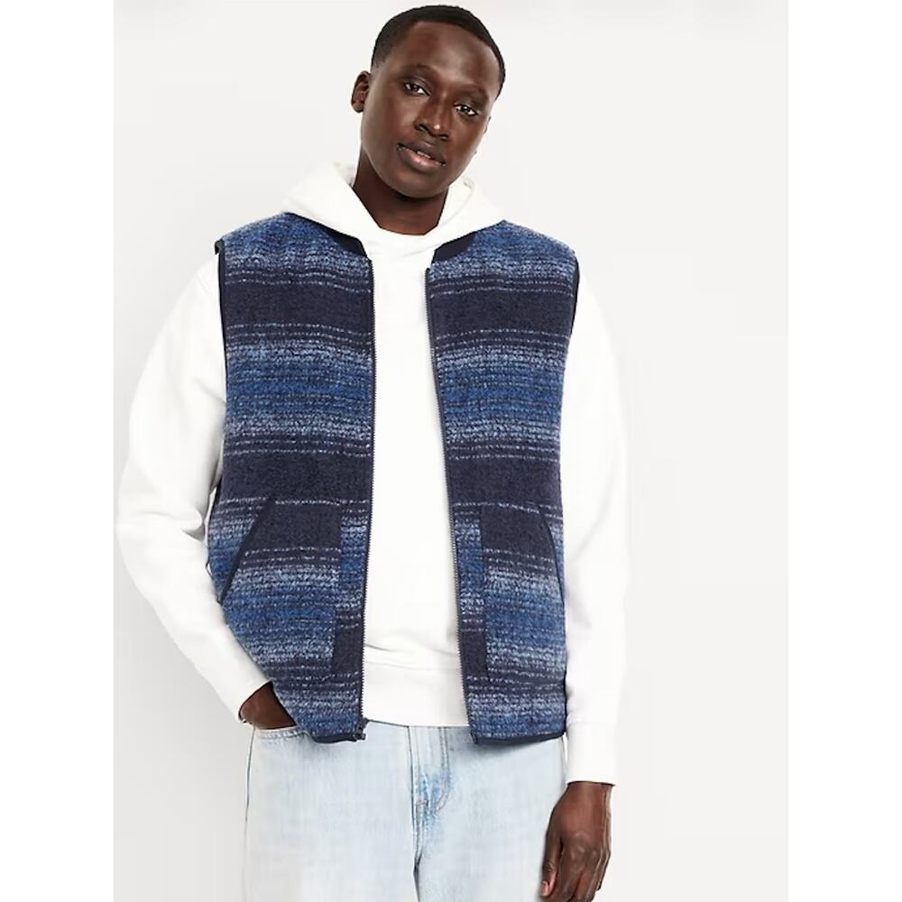 Old Navy Men's Relaxed Boiled Wool Striped Full Zip Vest Size Large NWT
